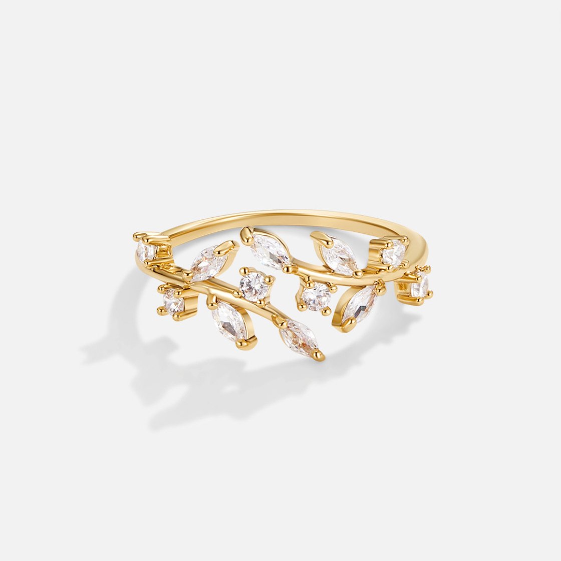 18K Gold Crystal Vine Ring