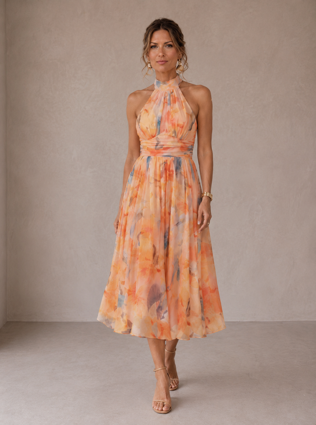 Aurora | Halter Neck Dress with Watercolor Print