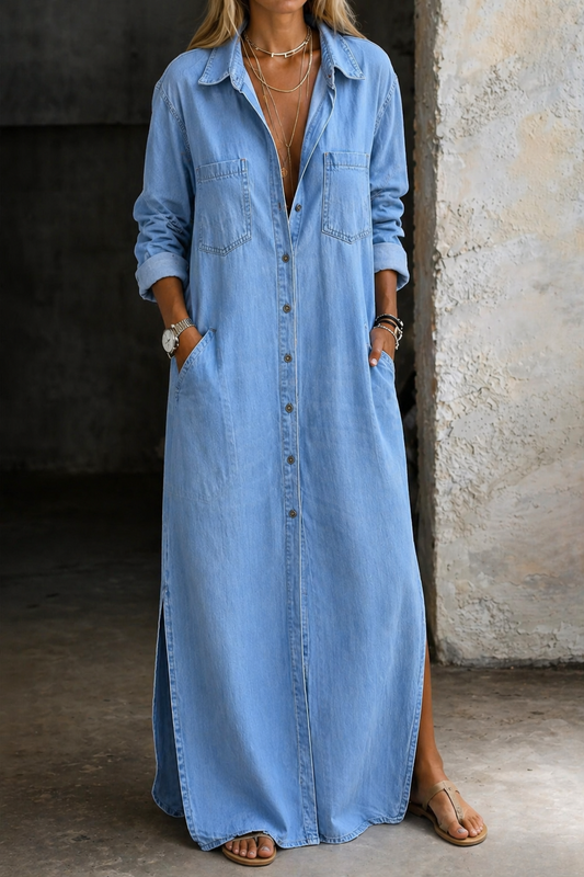 Savannah | Relaxed Denim Maxi Shirt Dress
