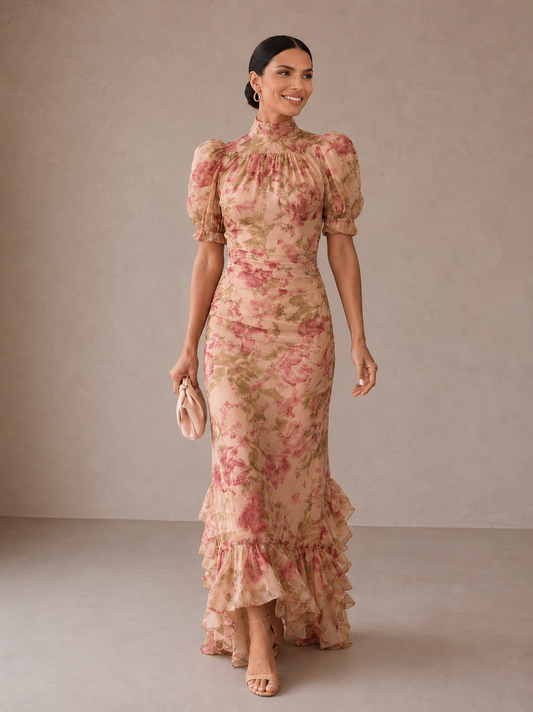 Rose | Long Floral Chiffon Dress