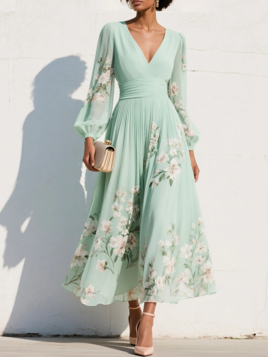 Melissa | Elegant Floral Long Sleeve Maxi Dress